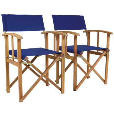 Charles Bentley Fsc Pair Of Wooden Foldable Directors Chairs With Blue Fabric